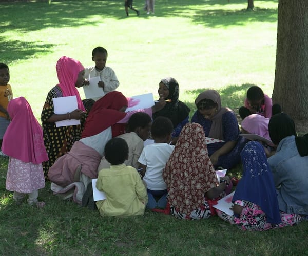 Children gathered at a community park